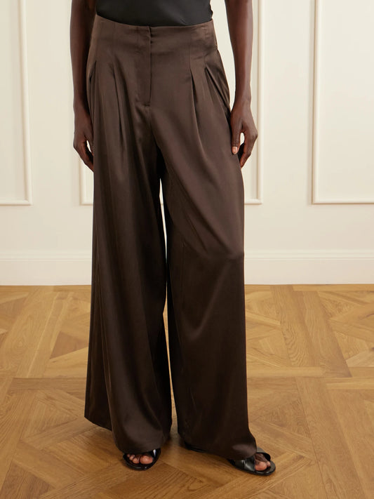 Drew Silk-blend Charmeuse Wide-leg Pants