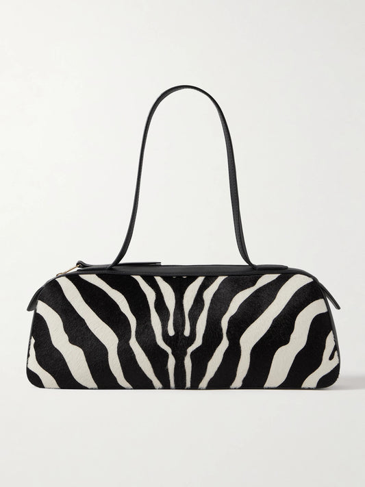 Simona Leather-trimmed Zebra-print Calf Hair Shoulder Bag