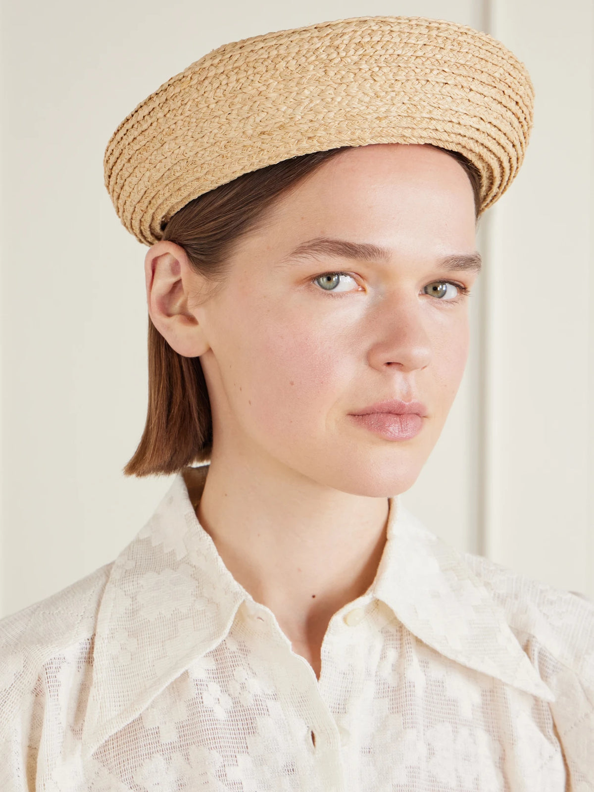 Image of Hats. Product name - Laura Woven Raffia Pillbox Hat in Neutral colour by brand - Gigi Burris