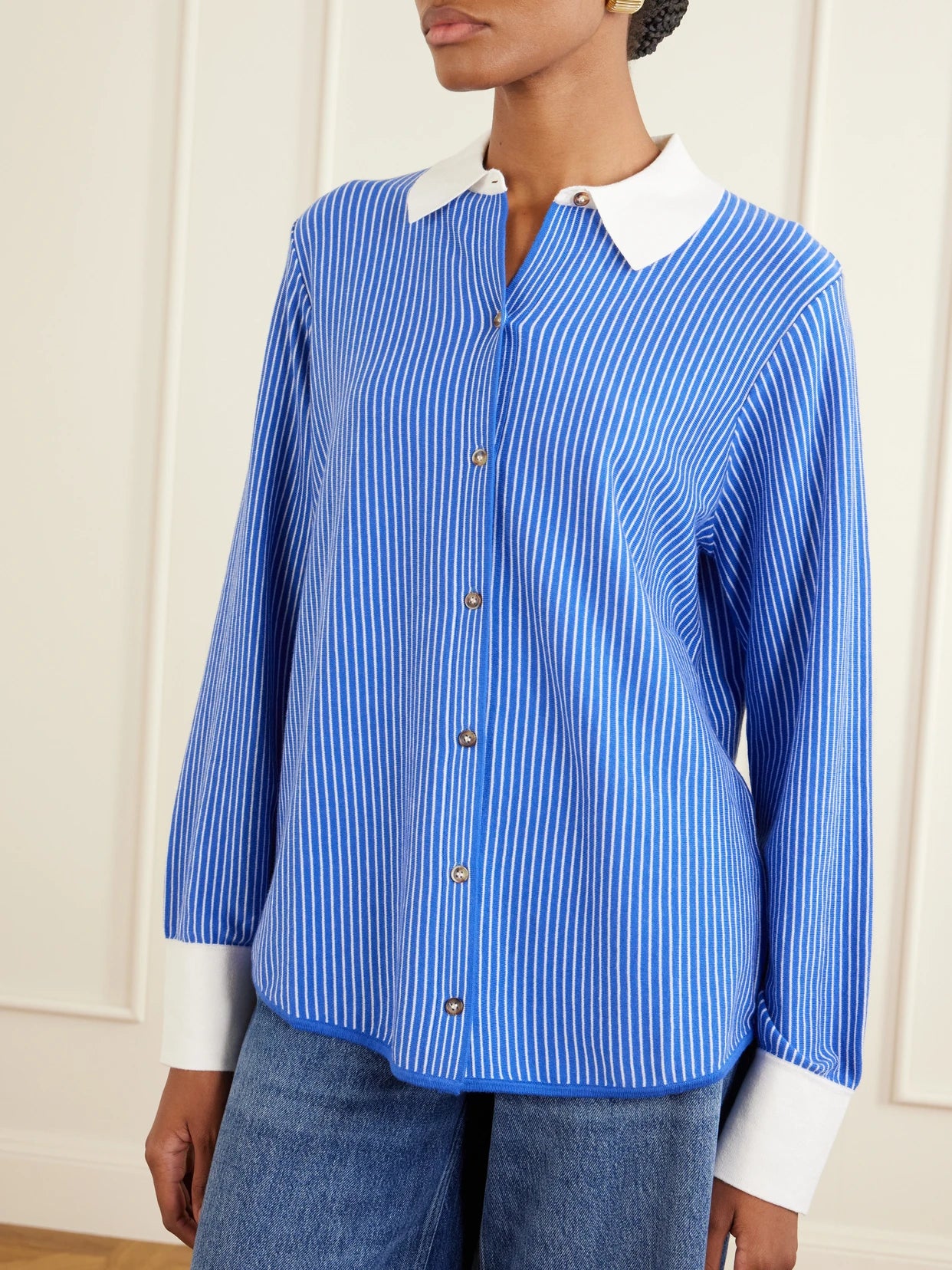 Striped Cotton-blend Knit Shirt