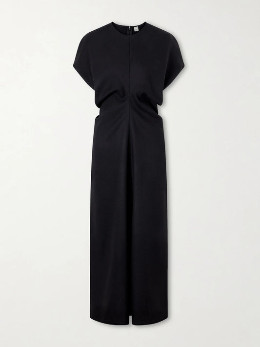 Image of Dresses. Product name - Gathered Wool Maxi Dress in Black colour by brand - TOTEME