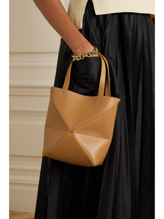 Image of Bags. Product name - Puzzle Convertible Mini Leather Tote in Tan colour by brand - LOEWE