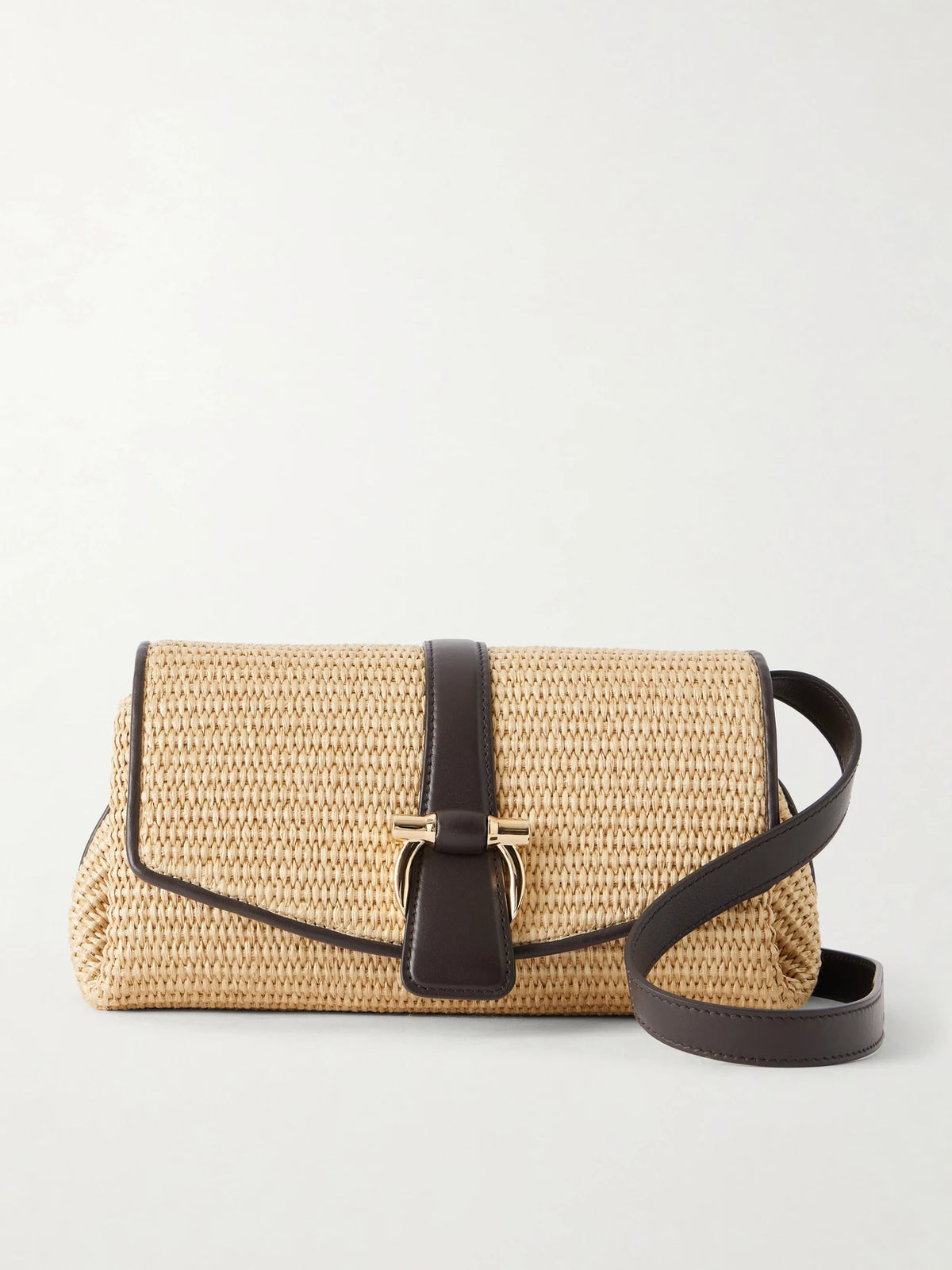 Leather-trimmed Woven Raffia Cross Body Bag