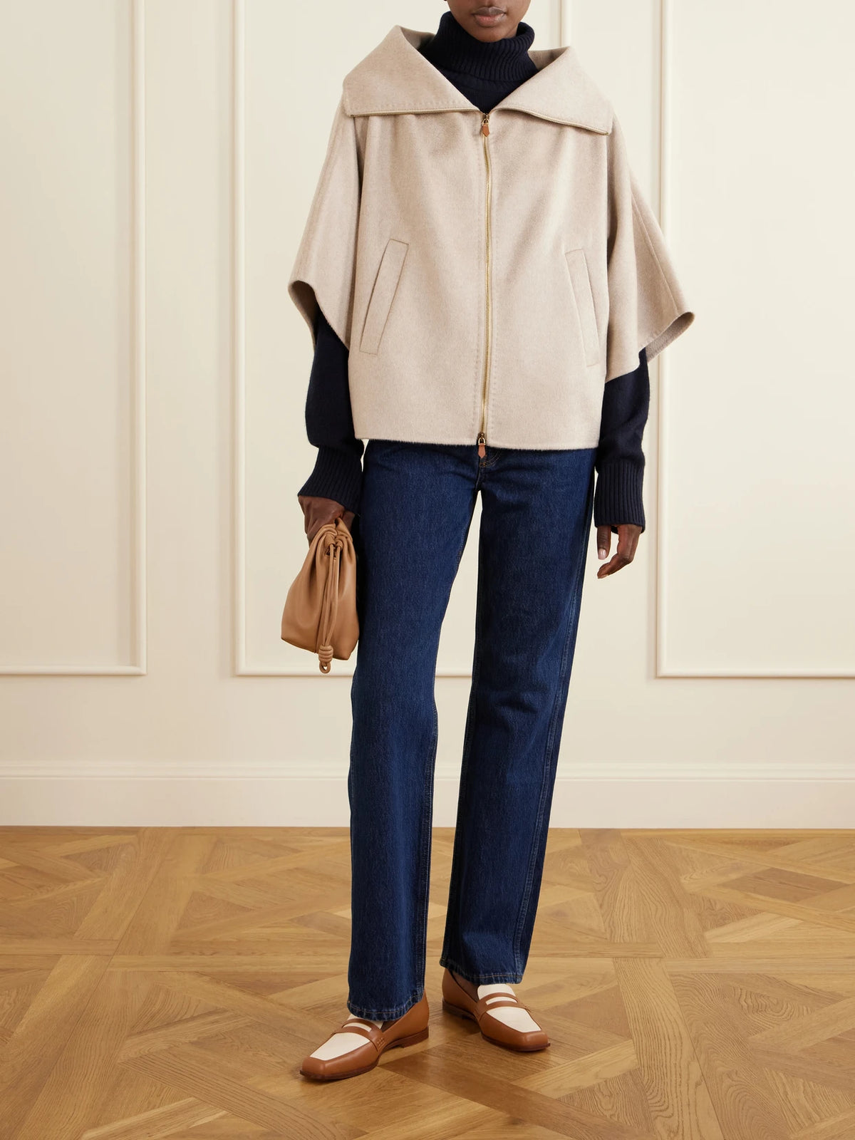 Image of Coats & Jackets. Product name - Draped Cashmere Short Coat in Sand colour by brand - Max Mara