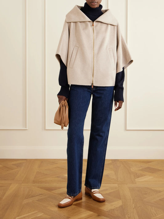 Image of Coats & Jackets. Product name - Draped Cashmere Short Coat in Sand colour by brand - Max Mara