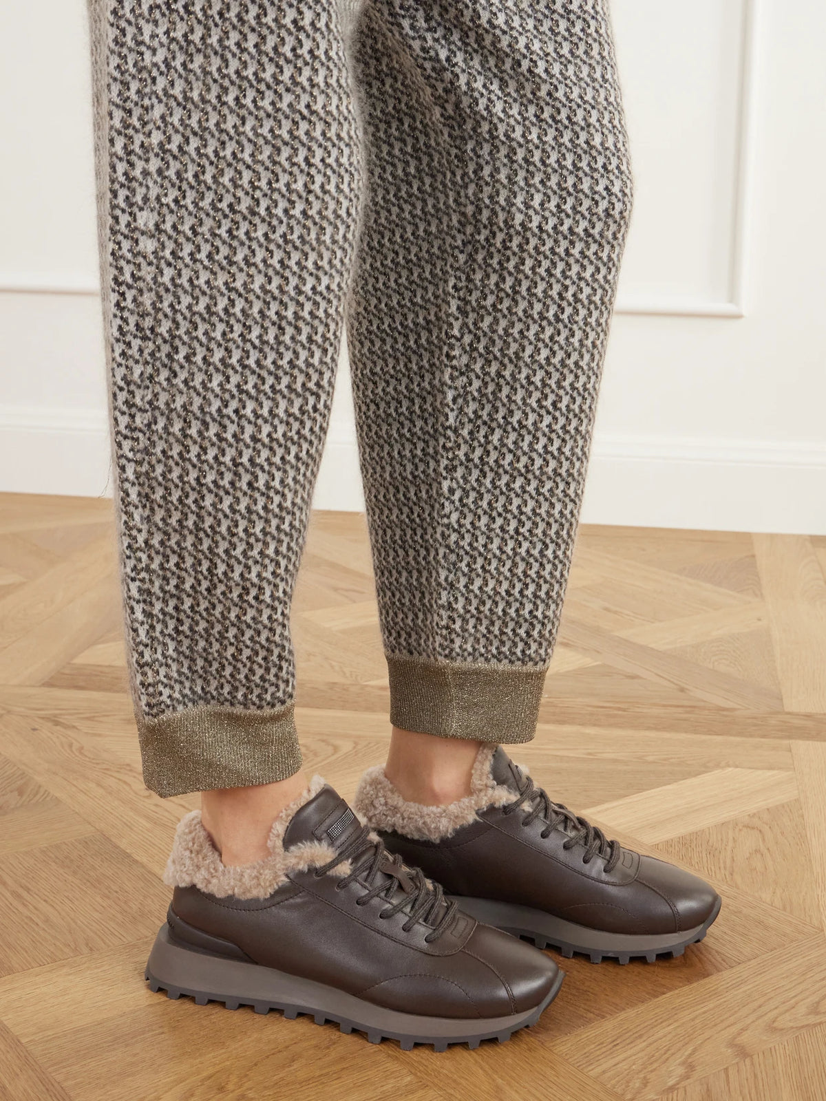 Brunello Cucinelli Shearling-trimmed Leather Sneakers