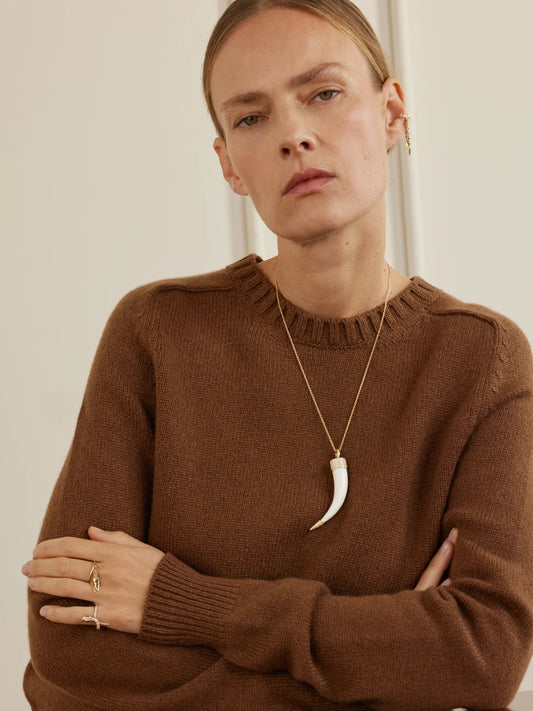 Image of Necklaces. Product name - 14-karat Gold, Diamond And Bone Pendant in White colour by brand - Jacquie Aiche