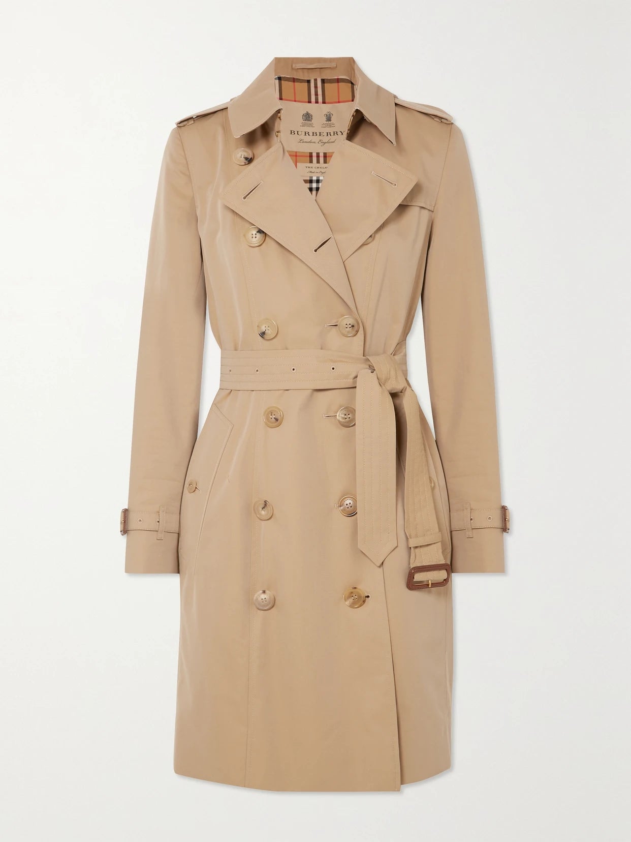 Image of Coats & Jackets. Product name - Chelsea Organic Cotton-gabardine Trench Coat in Neutral colour by brand - Burberry