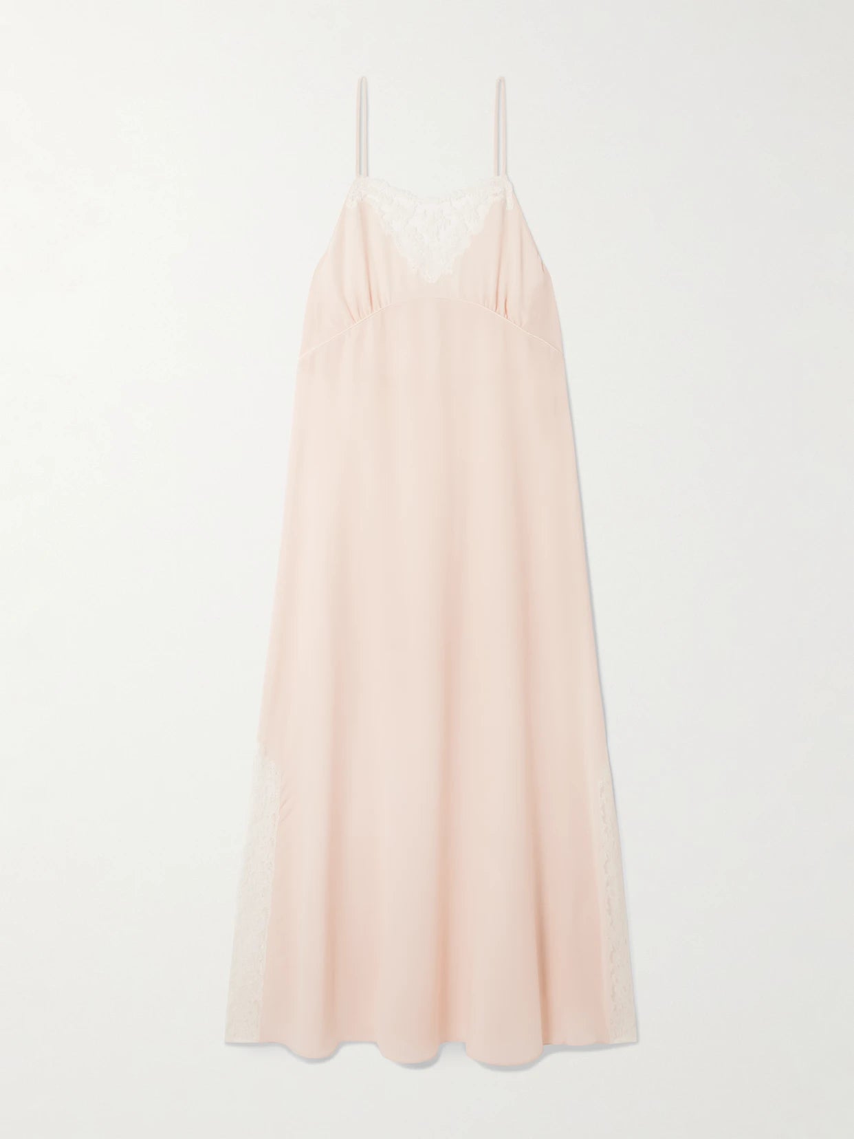 Image of Dresses. Product name - Lace-trimmed Silk Crepe De Chine Maxi Dress in Pink colour by brand - Chloé