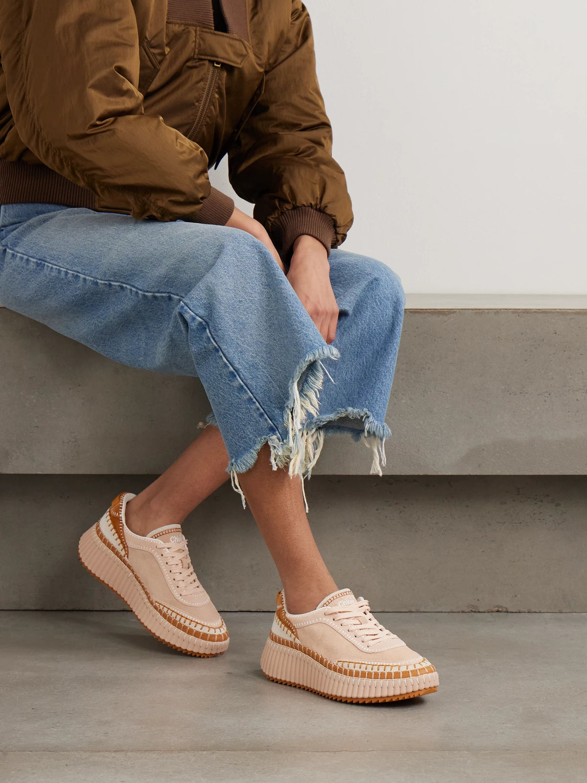 Nama Embroidered Leather-trimmed Suede Platform Sneakers