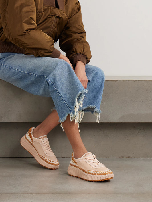 Nama Embroidered Leather-trimmed Suede Platform Sneakers