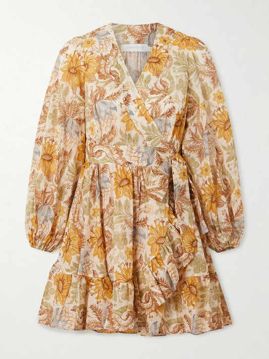 Daylight Ruffled Floral-print Cotton-voile Mini Wrap Dress