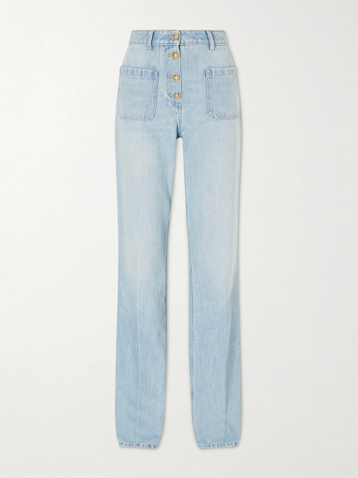 Image of Jeans. Product name - High-rise Straight-leg Jeans in Light denim colour by brand - Valentino Garavani
