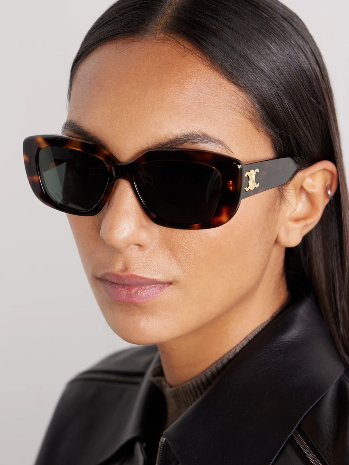 Image of Sunglasses. Product name - Triomphe Rectangular-frame Tortoiseshell Acetate Sunglasses in Multi colour by brand - CELINE Eyewear