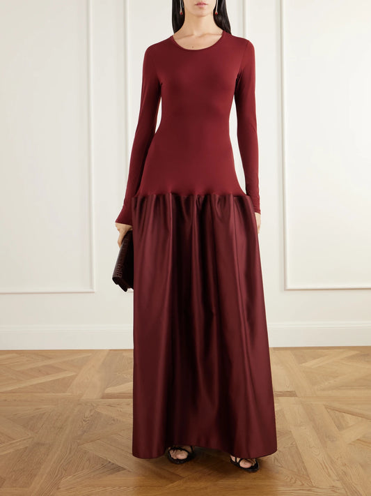 Image of Dresses. Product name - Catrin Gathered Jersey And Duchess-satin Maxi Dress in Multi colour by brand - FFORME