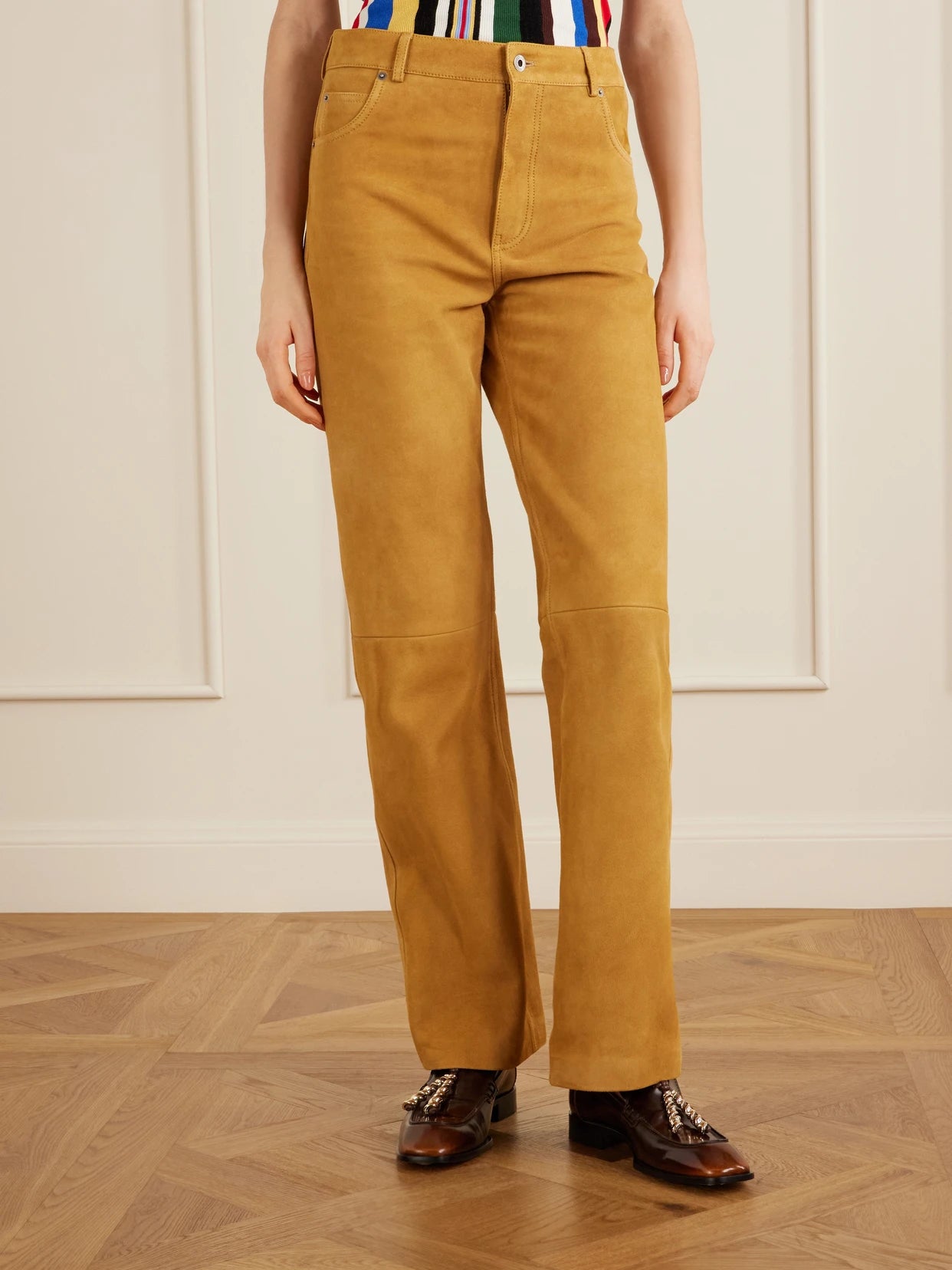 Suede High-rise Straight-leg Pants