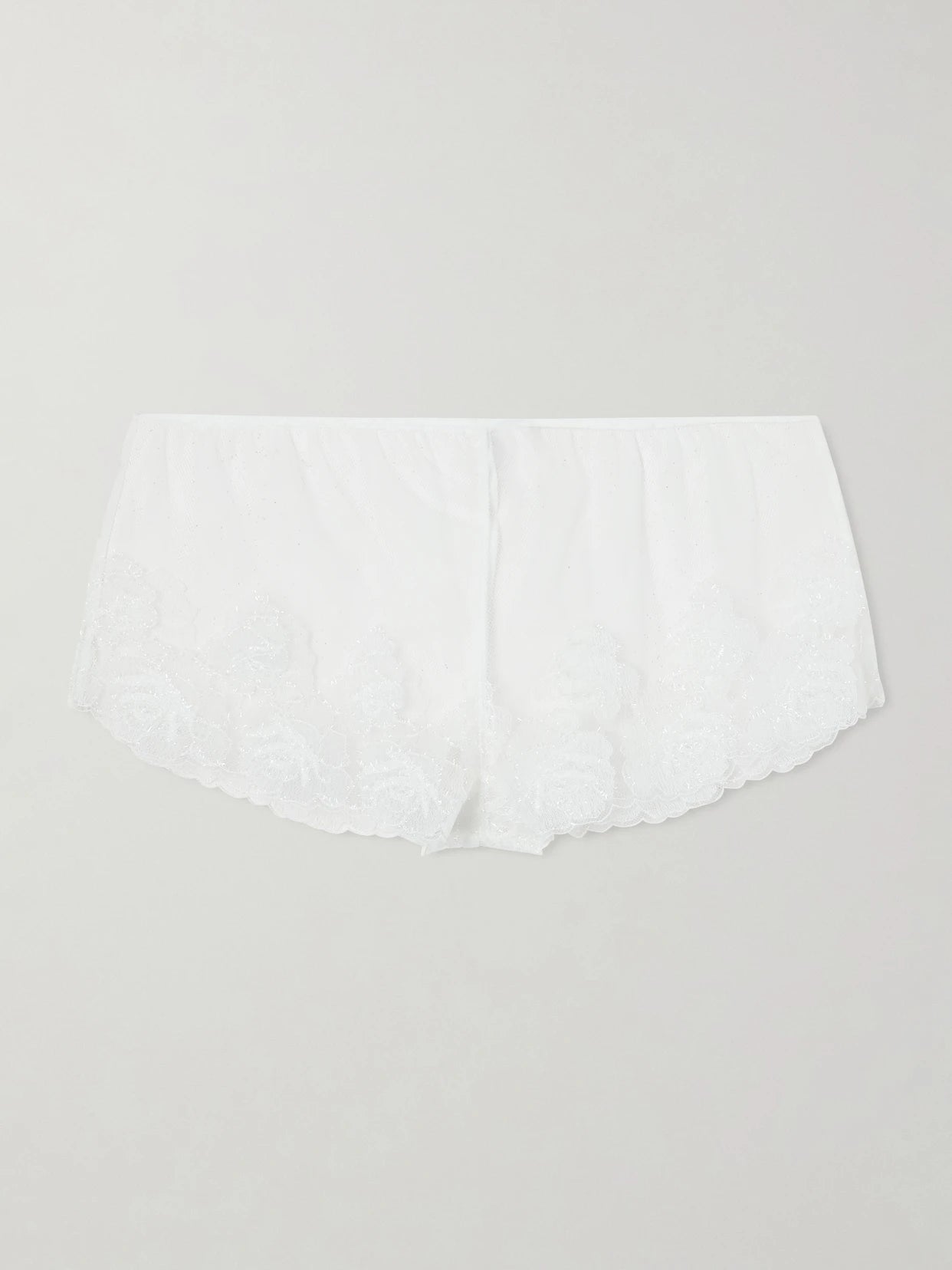 Image of Lingerie. Product name - Fleur Veloutes Embroidered Mesh Briefs in Ivory colour by brand - Kiki de Montparnasse