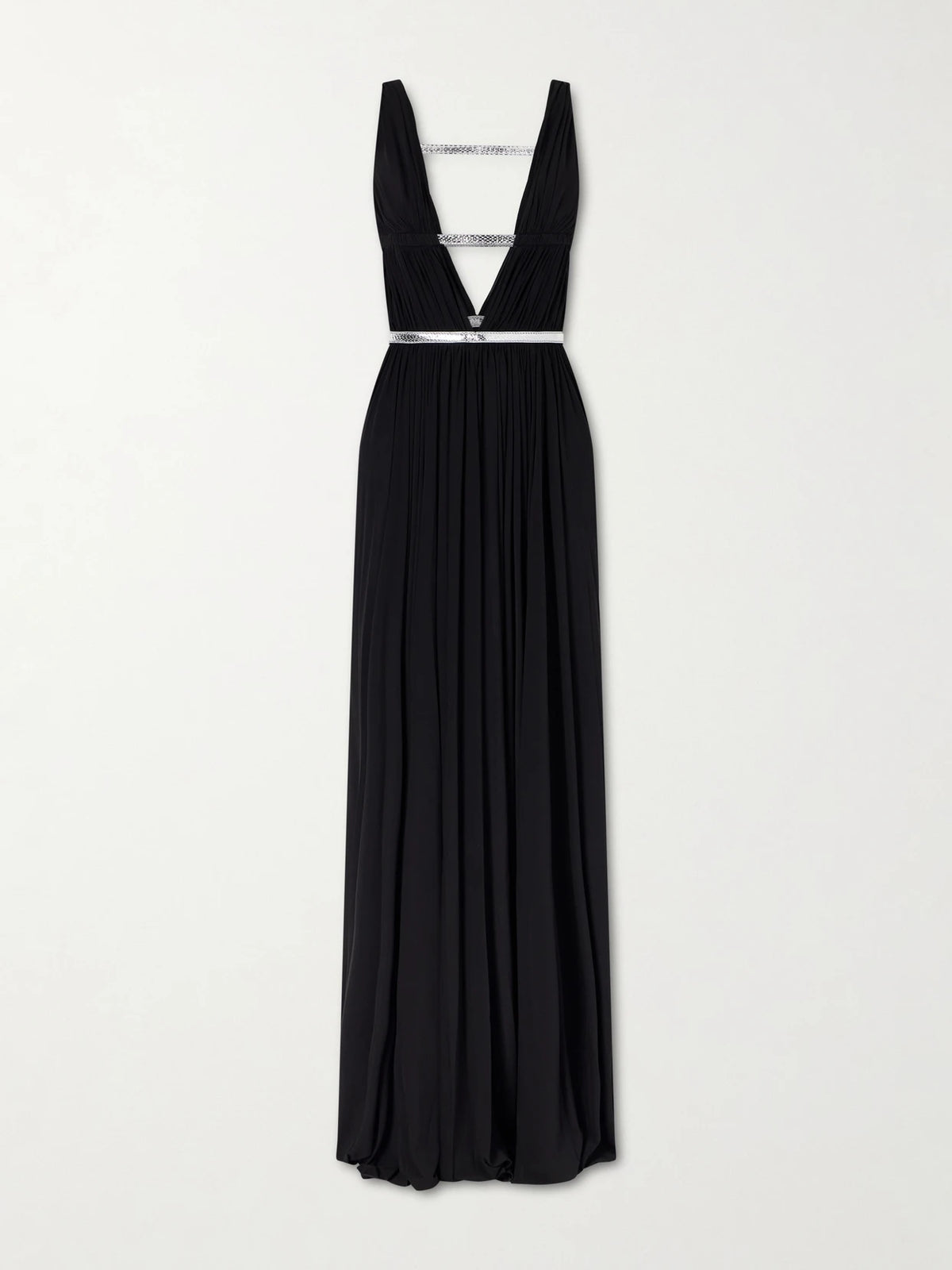 Pleated Metallic Elaphe-trimmed Jersey Gown