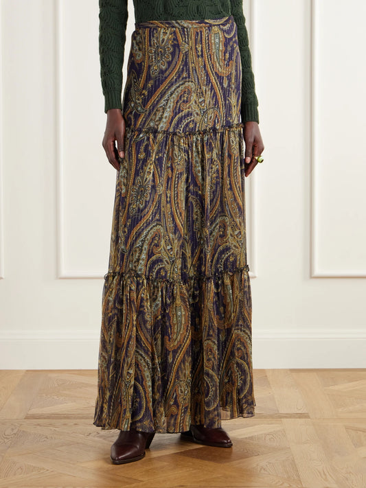 Etro Tiered Paisley-print Silk-blend Chiffon Maxi Skirt