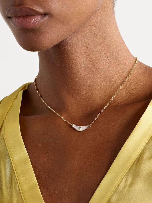 Image of Necklaces. Product name - Karma 18-karat Yellow And White Gold, Mother-of-pearl And Diamond Necklace in Multi colour by brand - L'Atelier Nawbar
