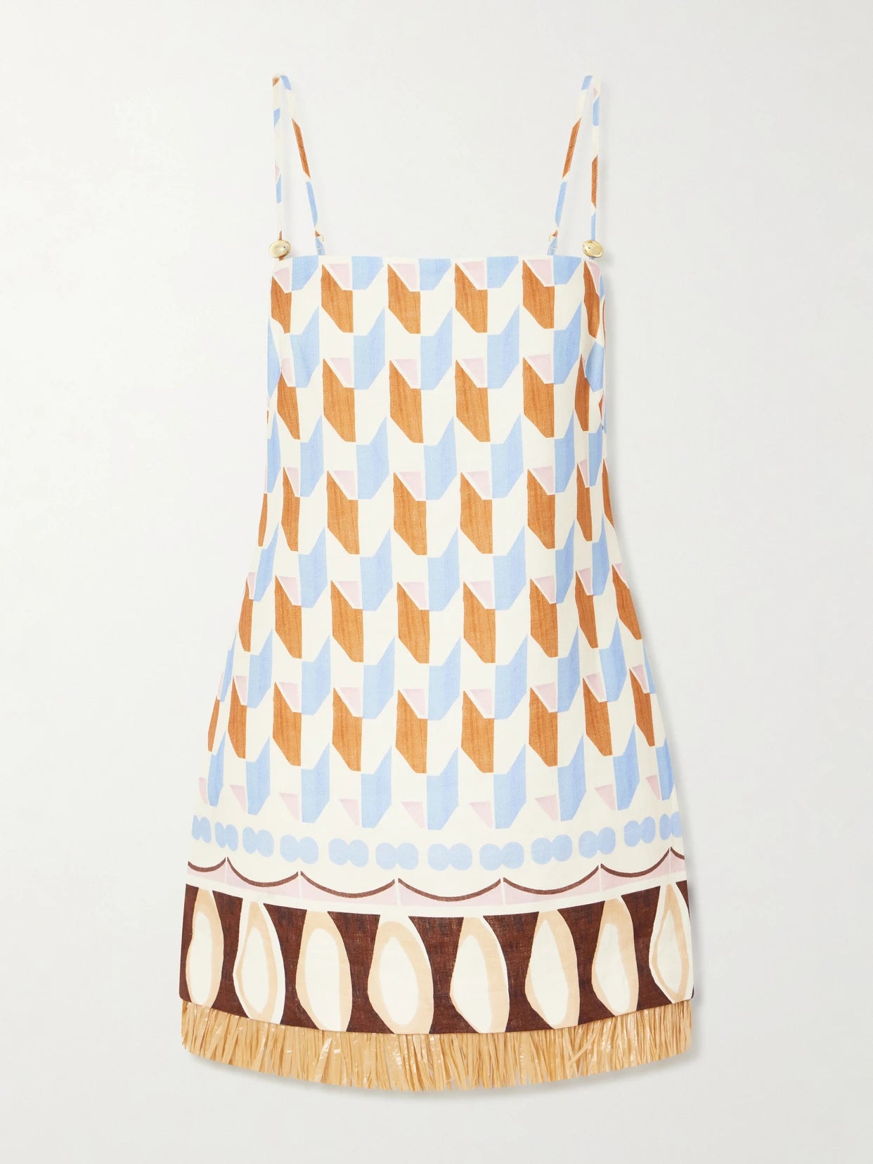Valencia Printed Fringed Linen Mini Dress