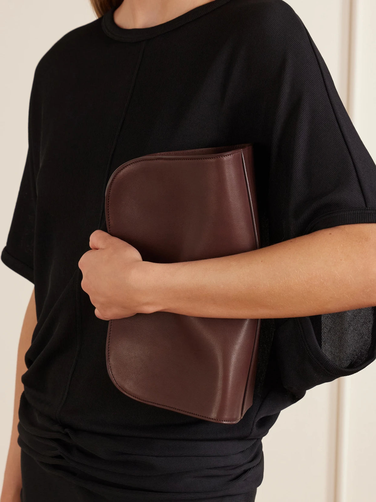 Image of Bags. Product name - Peggy Leather Clutch in Burgundy colour by brand - The Row