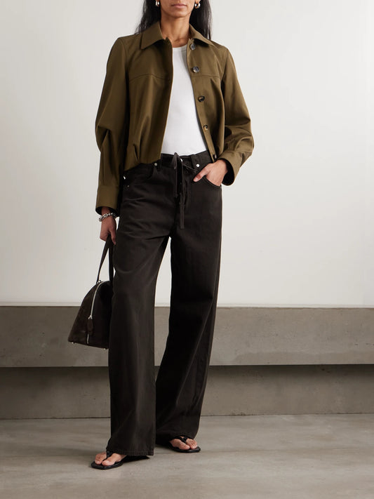 Image of Jeans. Product name - Brynn Drawstring Mid-rise Wide-leg Jeans in Chocolate colour by brand - Citizens of Humanity