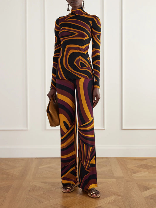 Image of Outfit Sets. Product name - Printed Satin-jersey Wide-leg Pants in Multi colour by brand - PUCCI
