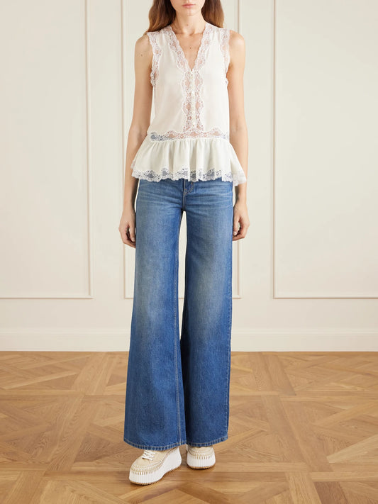Image of Sneakers. Product name - Nama Canvas And Leather Platform Sneakers in Beige colour by brand - Chloé