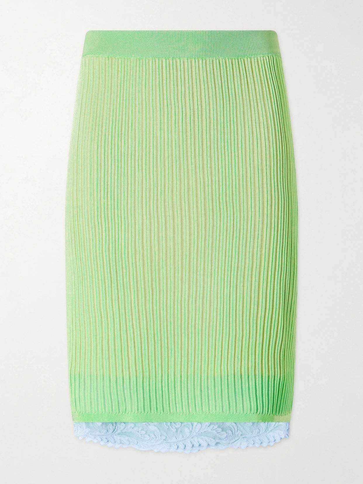 Lace-trimmed Ribbed-knit Midi Skirt
