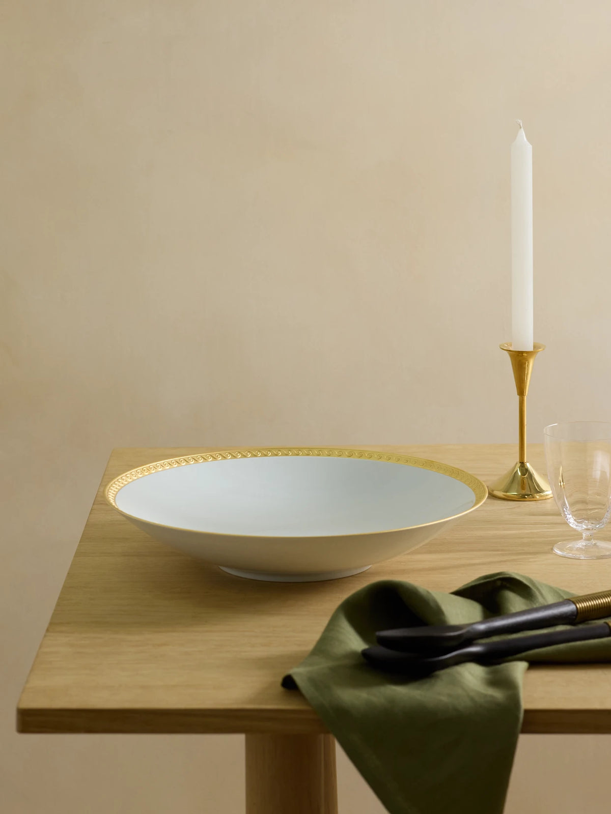 Image of Tableware. Product name - Neptune Large Gold-plated Porcelain Bowl in White colour by brand - L'Objet