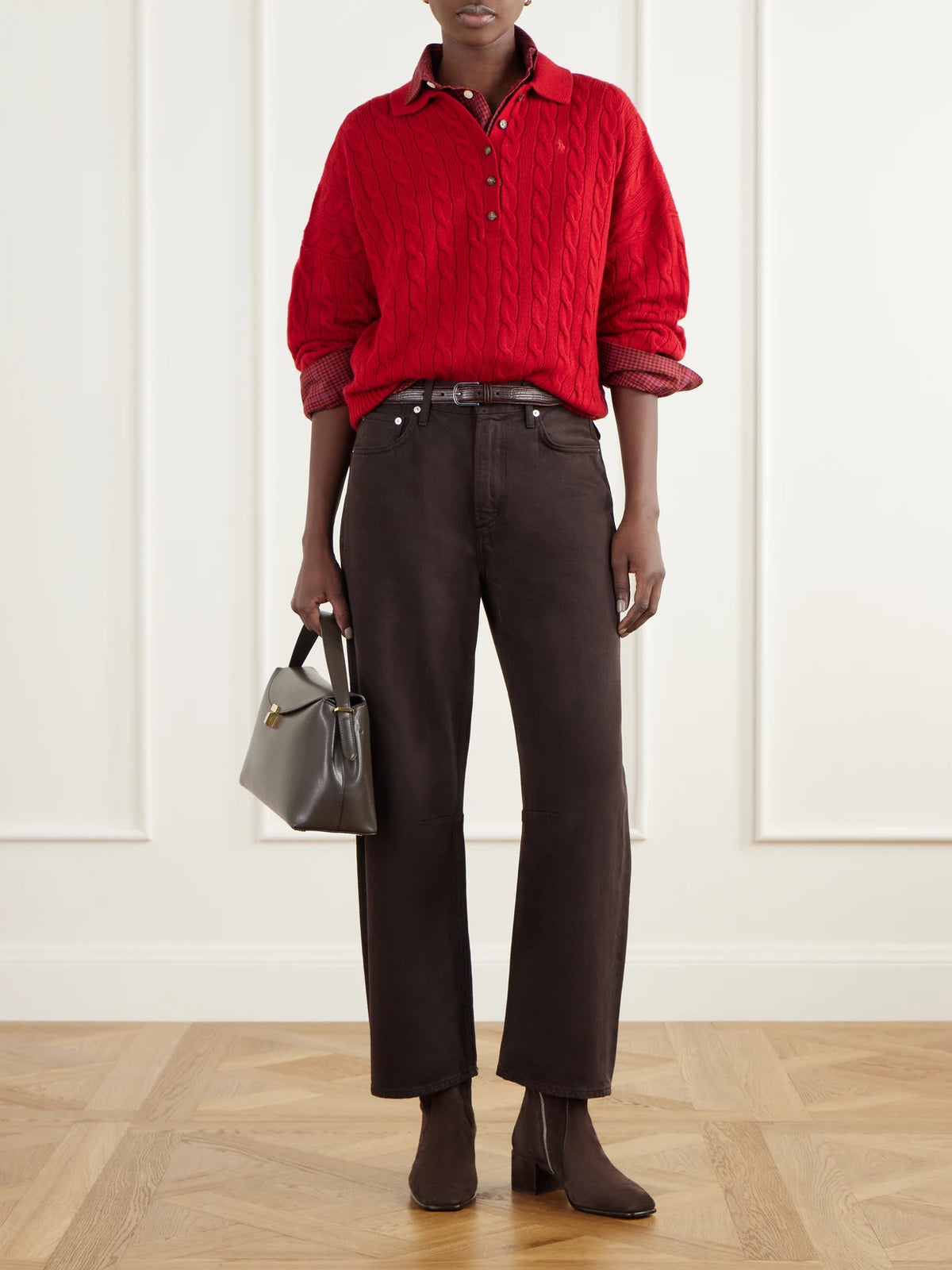 Image of a model wearing Tops. Product name - Logo-embroidered Gingham Cotton-flannel Shirt in Multi colour by brand - Polo Ralph Lauren