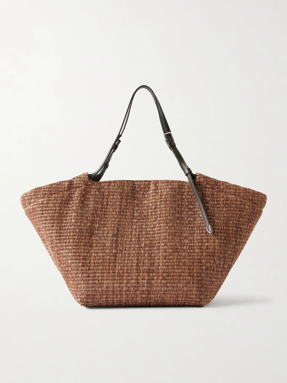 Leather-trimmed Raffia Tote