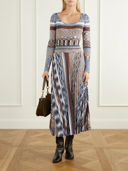 Image of Dresses. Product name - Marlow Knitted Striped Jersey Midi Dress in Multi colour by brand - Cara Cara