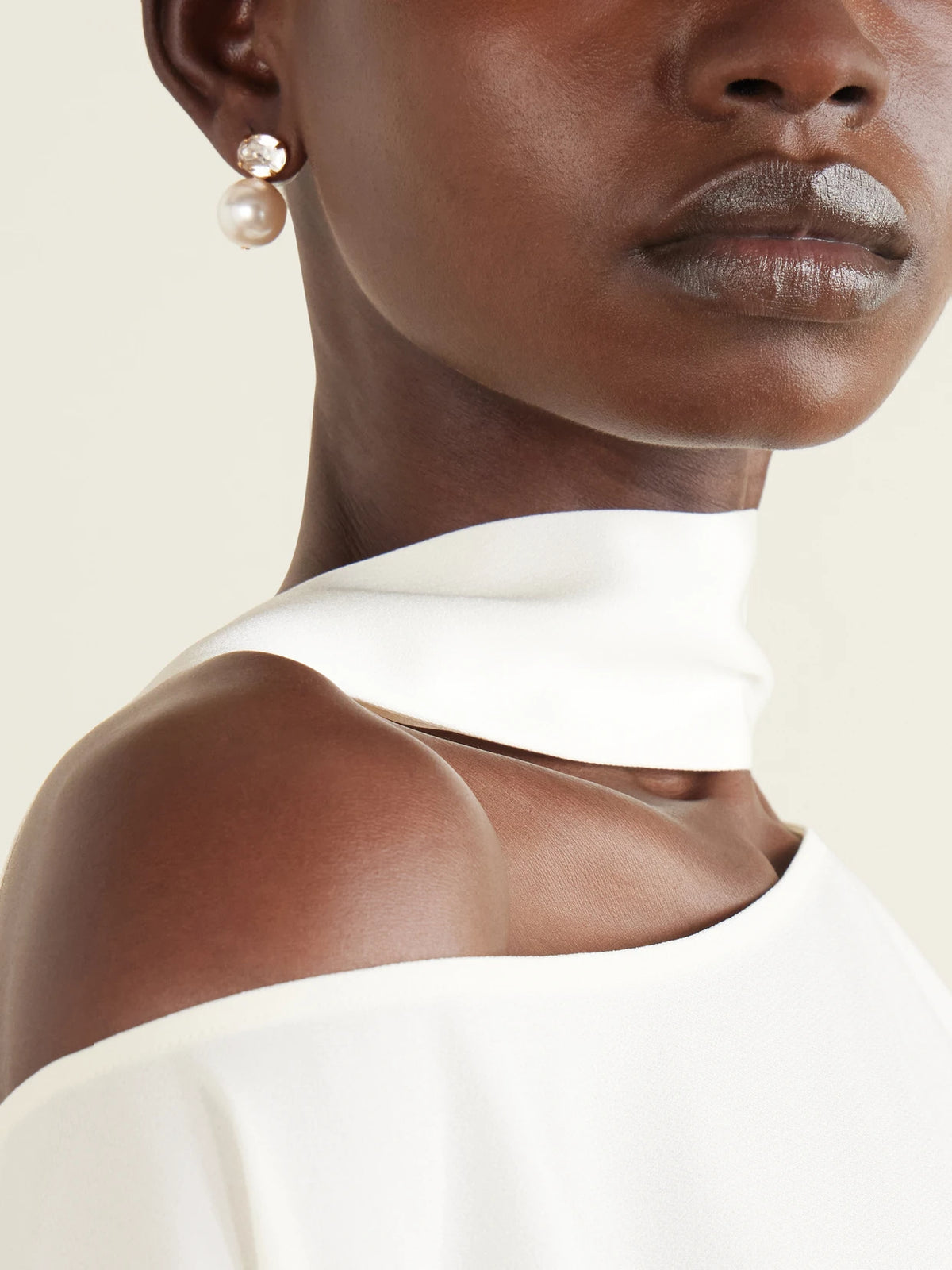 Image of Earrings. Product name - Nina Gold-tone Crystal And Pearl Earrings in Ivory colour by brand - Jennifer Behr