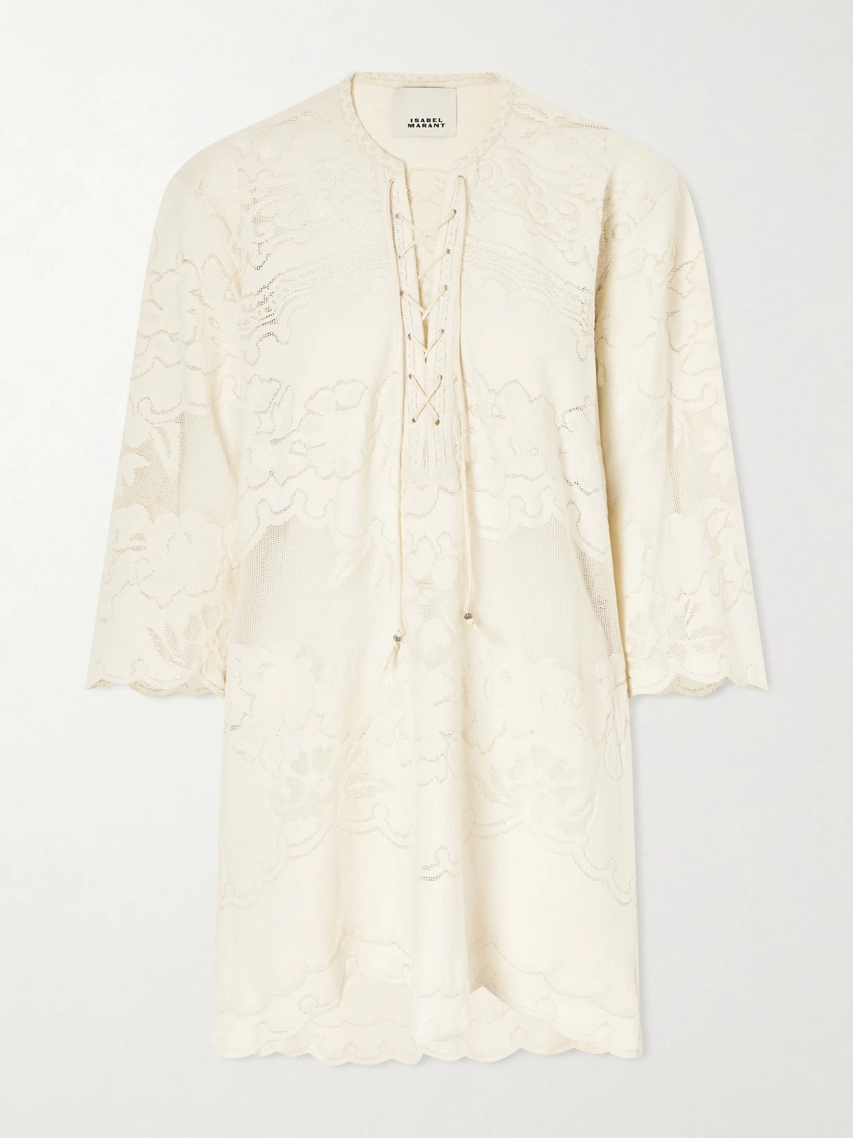 Solara Lace-up Embroidered Mini Dress