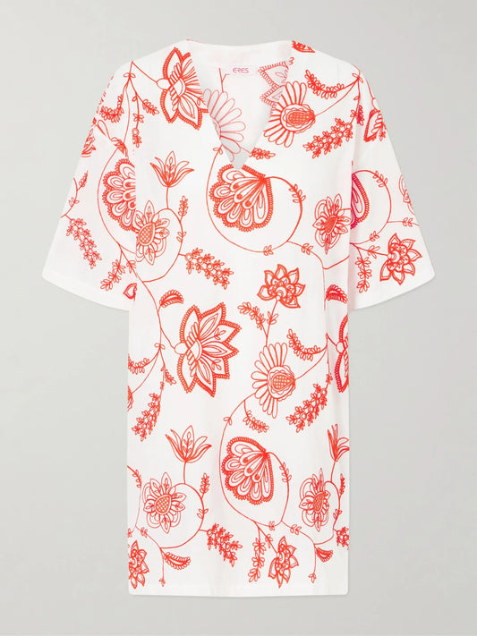 Image of Dresses. Product name - Embroidered Cotton-blend Mini Dress in small colour by brand - Eres