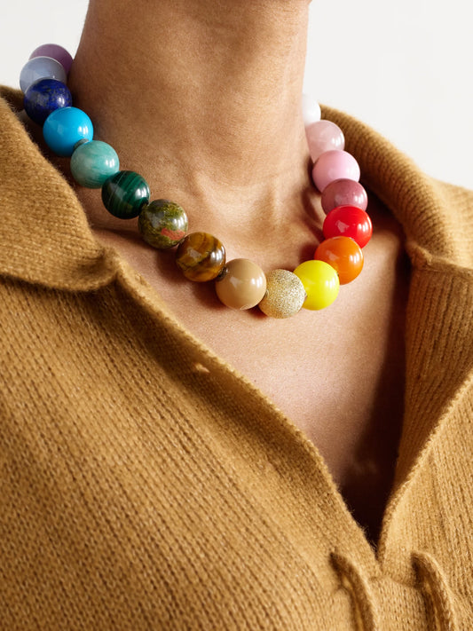 Image of Necklaces. Product name - Soho Downtown 18-karat Gold, Enamel, Multi-stone And Lurex Necklace in Multi colour by brand - Carolina Bucci
