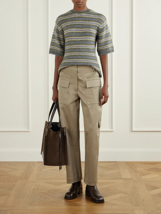 Image of a model wearing Pants. Product name - Talla Cotton-blend Twill Wide-leg Pants in Neutral colour by brand - Proenza Schouler White Label