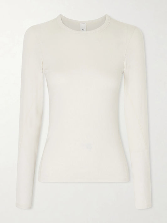 Image of T-Shirts. Product name - Hold Tight Ribbed Stretch Lenzing Modal-jersey T-shirt in Ivory colour by brand - lululemon