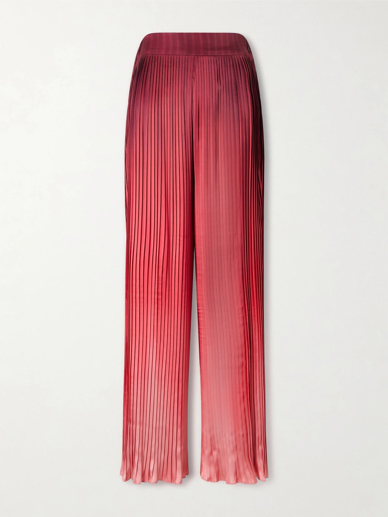 Image of a model wearing Pants. Product name - Ombré Plissé-taffeta Wide-leg Pants in Burgundy colour by brand - Dima Ayad