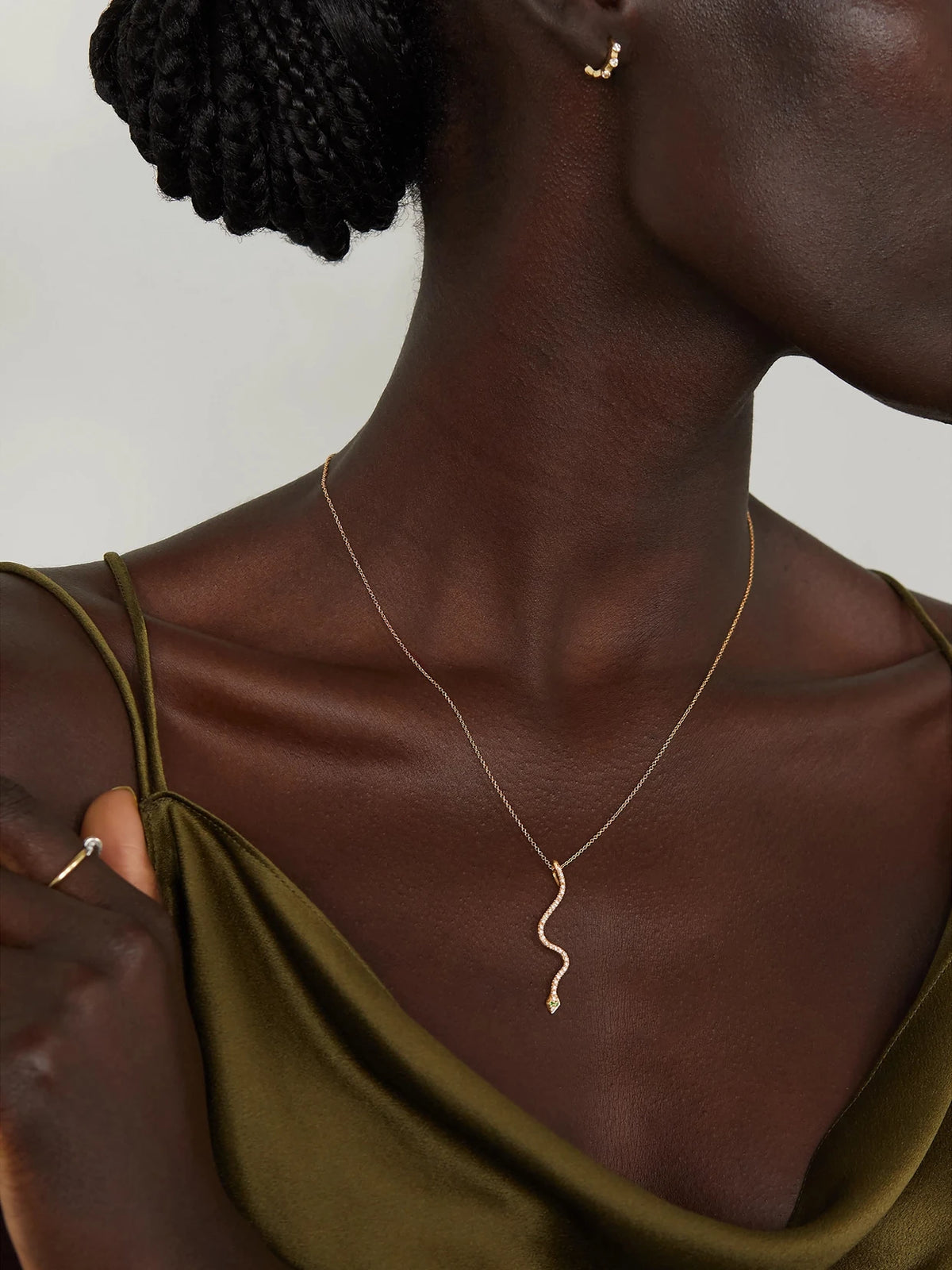 Image of Necklaces. Product name - Lucky Snake 18-karat Gold, Diamond And Tsavorite Necklace in Multi colour by brand - Ileana Makri