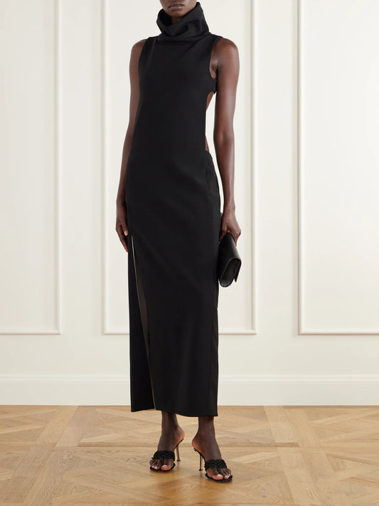 Image of Dresses. Product name - Cut-out Crepe Maxi Dress in Black colour by brand - COURREGES