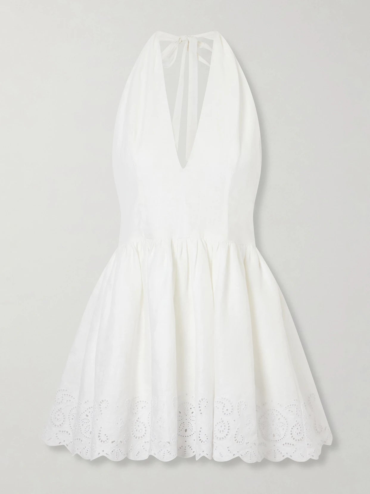 Image of Dresses. Product name - Grazia Gathered Linen Mini Dress in White colour by brand - STAUD
