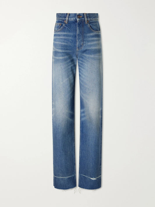 Image of Jeans. Product name - High-waist Straight-leg Jeans in Dark denim colour by brand - Chloé