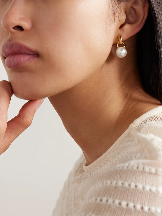 Image of Earrings. Product name - Everyday Gold Vermeil Pearl Earrings in Multi colour by brand - Sophie Buhai