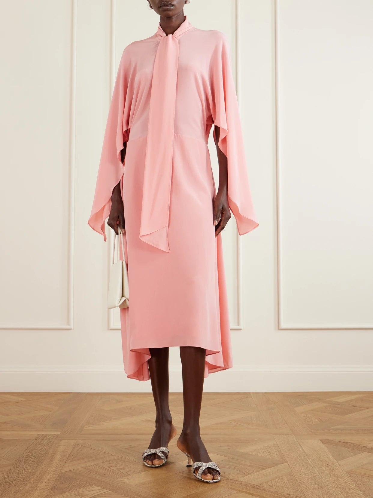 Image of Dresses. Product name - Tie-detailed Silk Midi Dress in Pink colour by brand - Stella McCartney