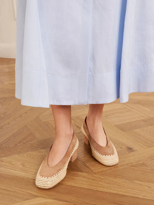 Gabriela Hearst Strength 40 Suede-trimmed Raffia Pumps