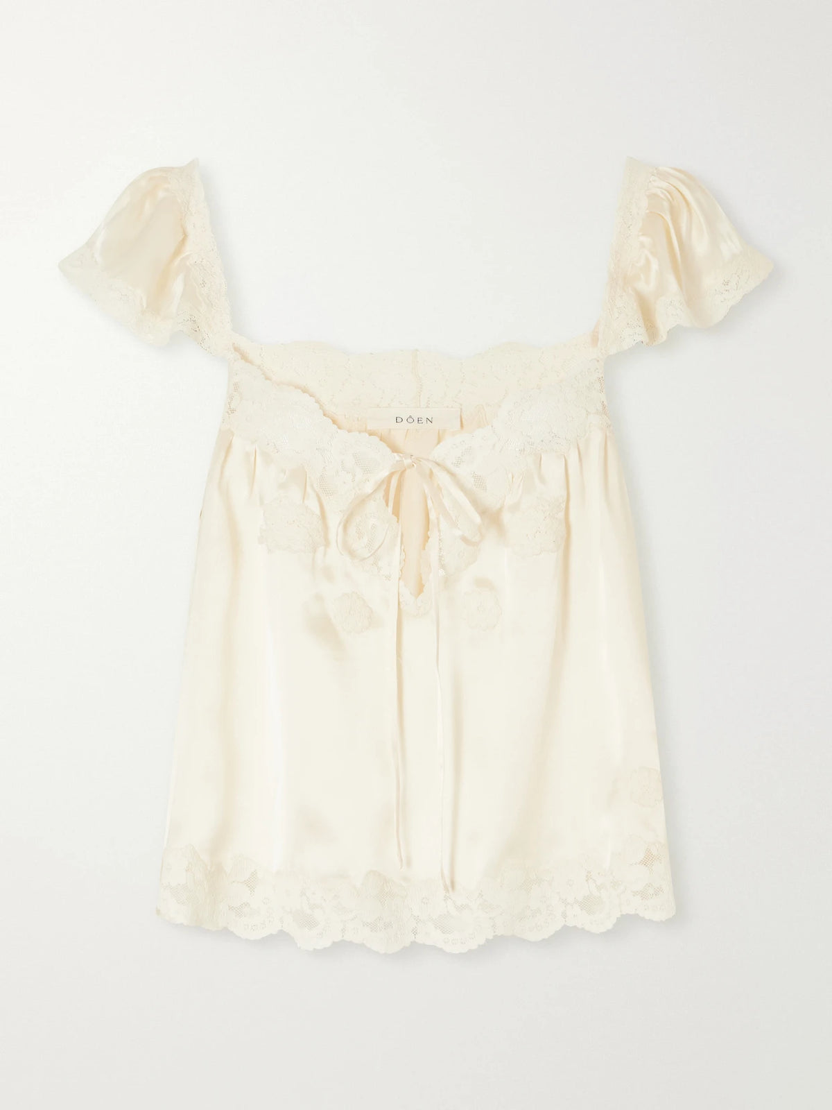 DÔEN Rosalee Lace-trimmed Silk-satin Top