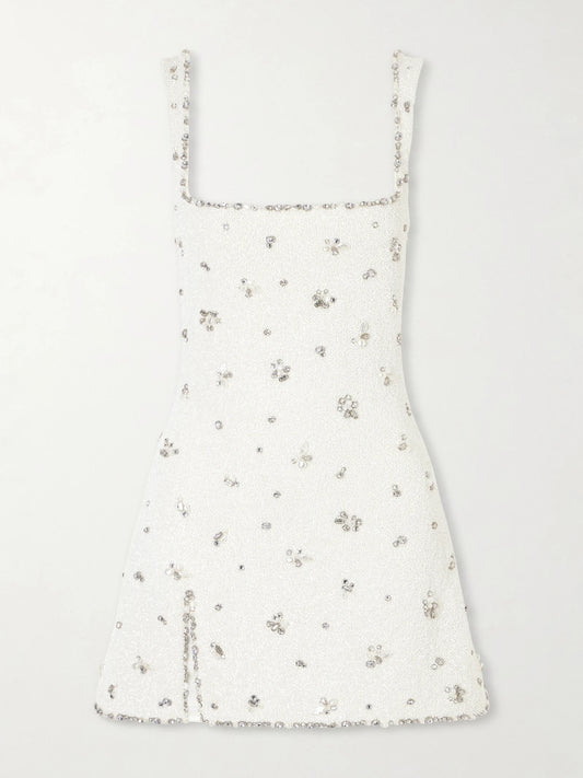 Image of Dresses. Product name - Diamond Embellished Tulle Mini Dress in Ivory colour by brand - Clio Peppiatt